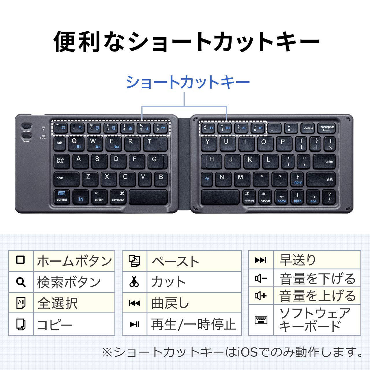 サンワサプライ 折りたたみ式Bluetoothキーボード iOS対応 パンタグラフ 英語配列67キー SKB-BT30BK 81977