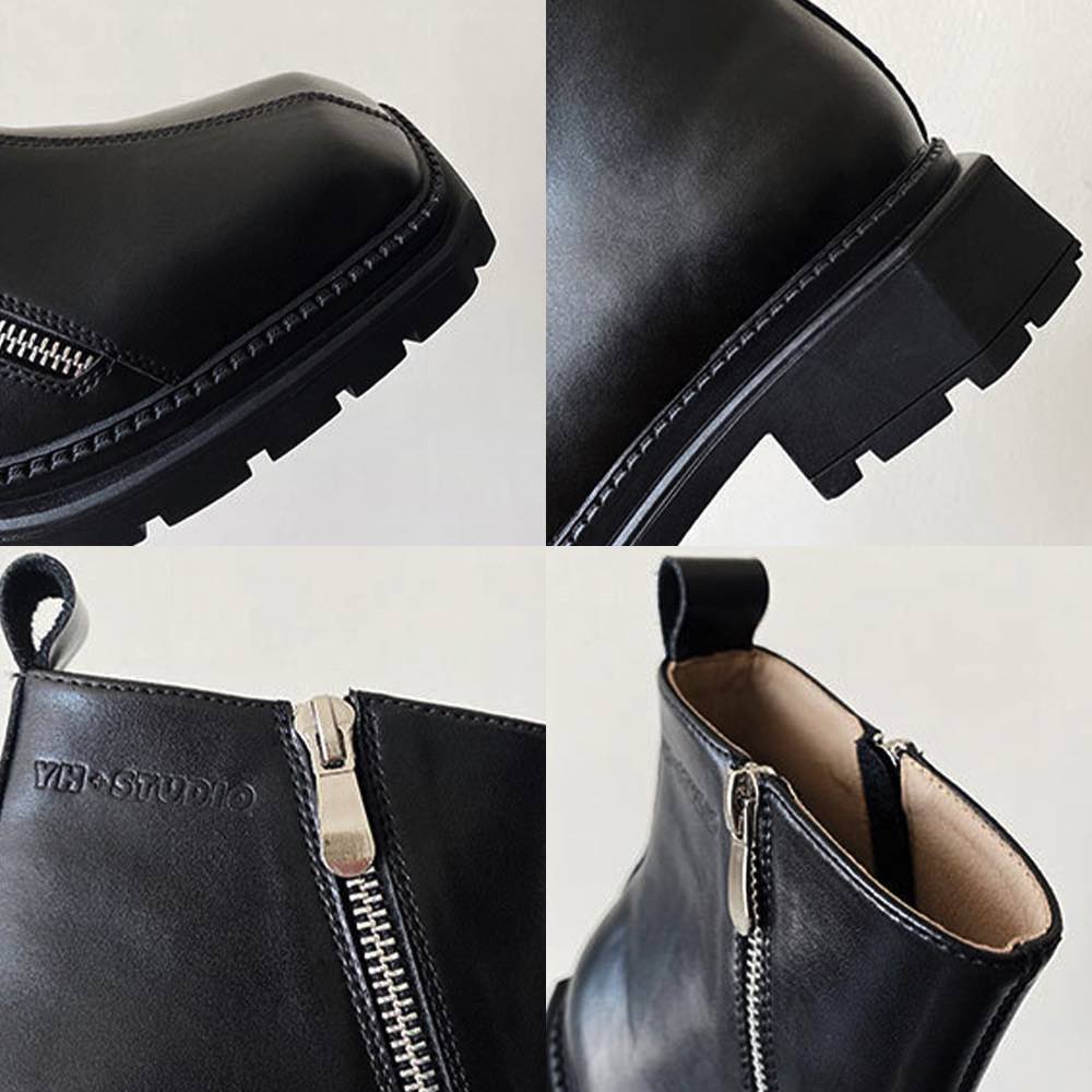 ブーツ メンズ スクエアトゥ厚底ブーツ 冬 完全 ファスナー 革 暖かい 本革 セット レザー シューズ 滑らない あったか 防寒 モード 防水 スエード 軽い 人気 幅広 大人 秋 ブランド 黒 ジ