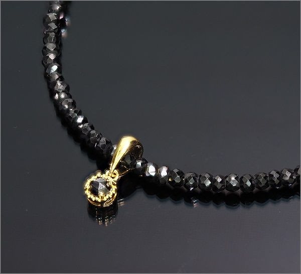 高純度芸能人御用達 一粒デザイン 天然 ブラック ダイヤモンド ネックレス(超キラキラ/刻印有 YG