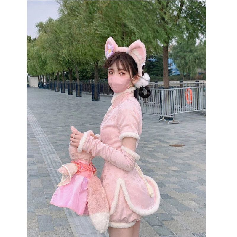 レトロな甘いスタンドカラーの秋と冬のバックルウエストタイの新しい風の豪華なレースの半袖の袖のショートパンツスーツ 母の日 母の日-0008573 レトロな甘いスタンドカラーの秋と冬のバックルウエストタイの新しい風の豪華なレースの半袖の袖のショートパンツスーツ 母の日 母の日-0008573