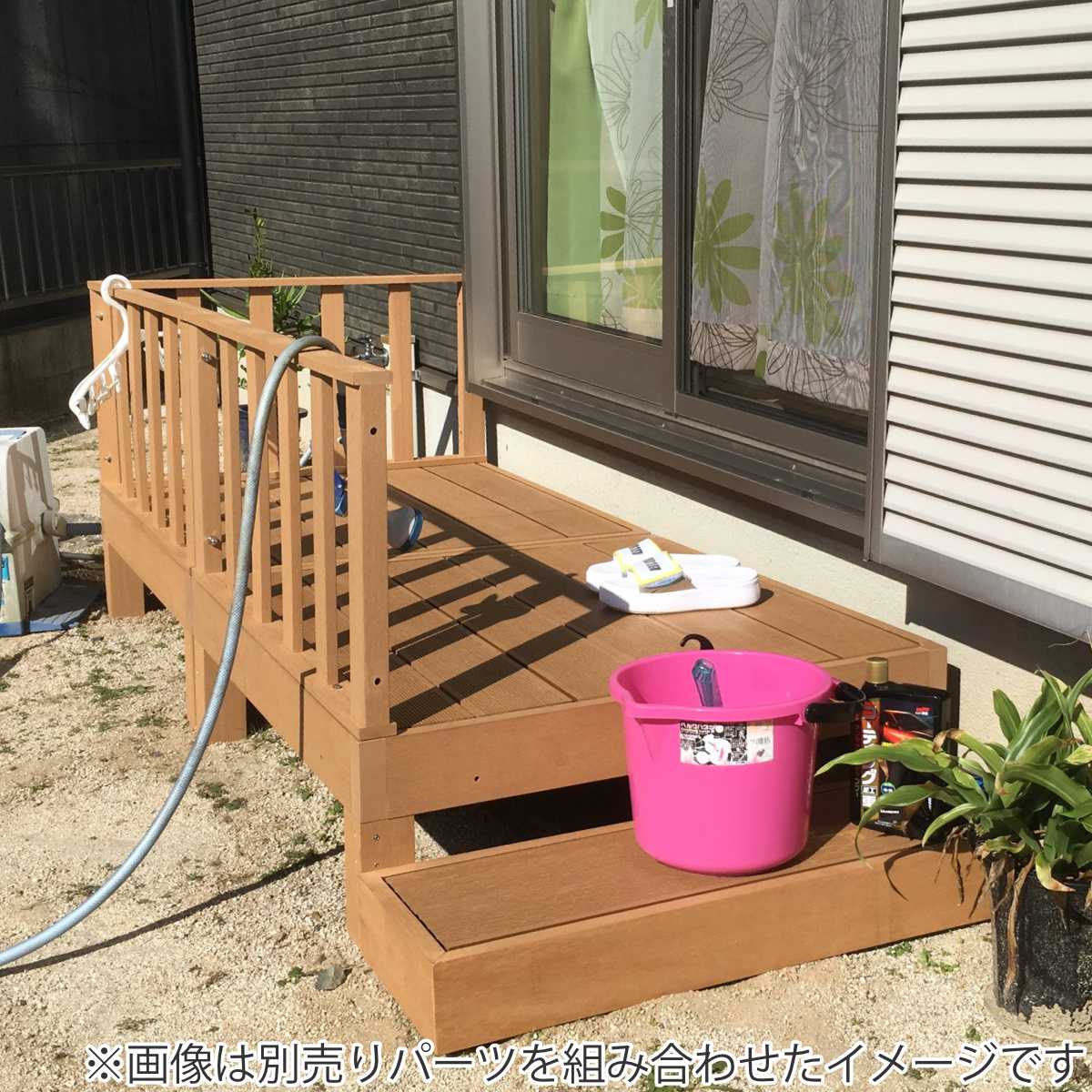 ウッドデッキ コーナーパネル 人工木 ガーデンデッキ 人工木デッキ 樹脂 DIY パーツ 手すり L字 ウッドパネル 縁台 掃き出し窓 連結 人工木材 バルコニー ステップ 庭 エクステリア