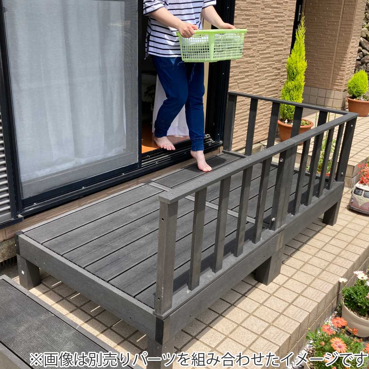 ウッドデッキ コーナーパネル 人工木 ガーデンデッキ 人工木デッキ 樹脂 DIY パーツ 手すり L字 ウッドパネル 縁台 掃き出し窓 連結 人工木材 バルコニー ステップ 庭 エクステリア