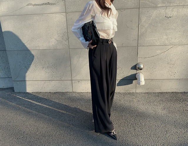 【送料無料】レディース プリーツラペル長袖シャツ シースルー フリルスリーブ フレンチスタイル