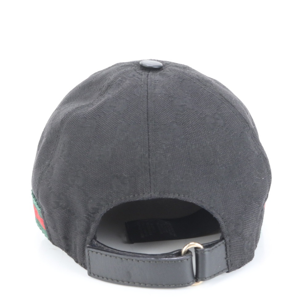 極美品 GGキャンバス シェリー ライン ベースボール 帽子 ブラック 黒 ファッション レザー×キャンバス キャップ メンズ RUE CQ3-4 中古