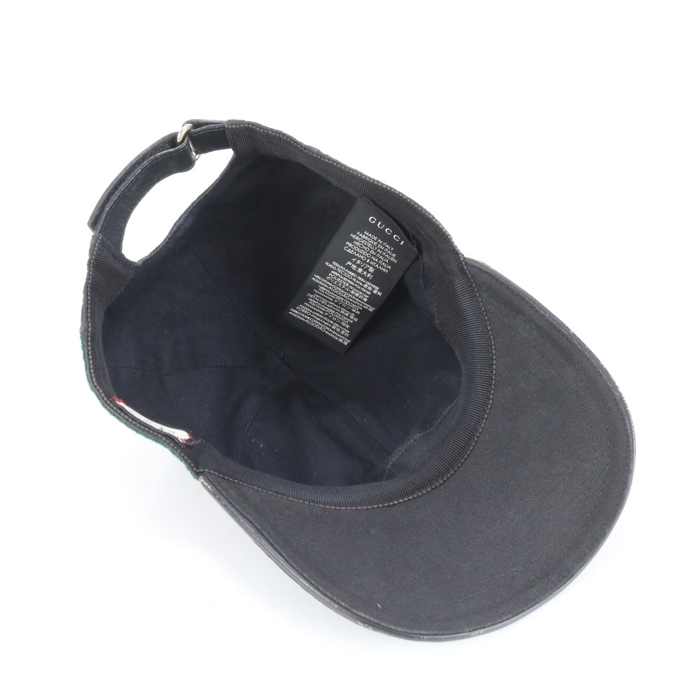 極美品 GGキャンバス シェリー ライン ベースボール 帽子 ブラック 黒 ファッション レザー×キャンバス キャップ メンズ RUE CQ3-4 中古