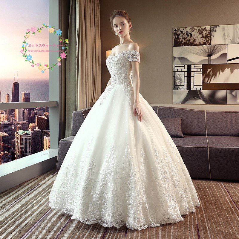 ウェディングドレス 花嫁 ウエディングドレス 白 安い オフショルダー ブライダル 結婚式 プリンセスラインドレス 二次会 パーティードレス