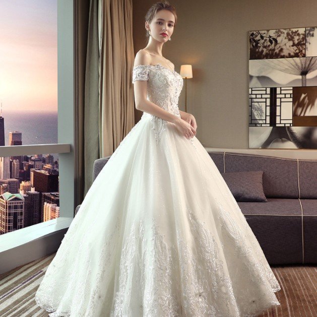 ウェディングドレス 花嫁 ウエディングドレス 白 安い オフショルダー ブライダル 結婚式 プリンセスラインドレス 二次会 パーティードレス