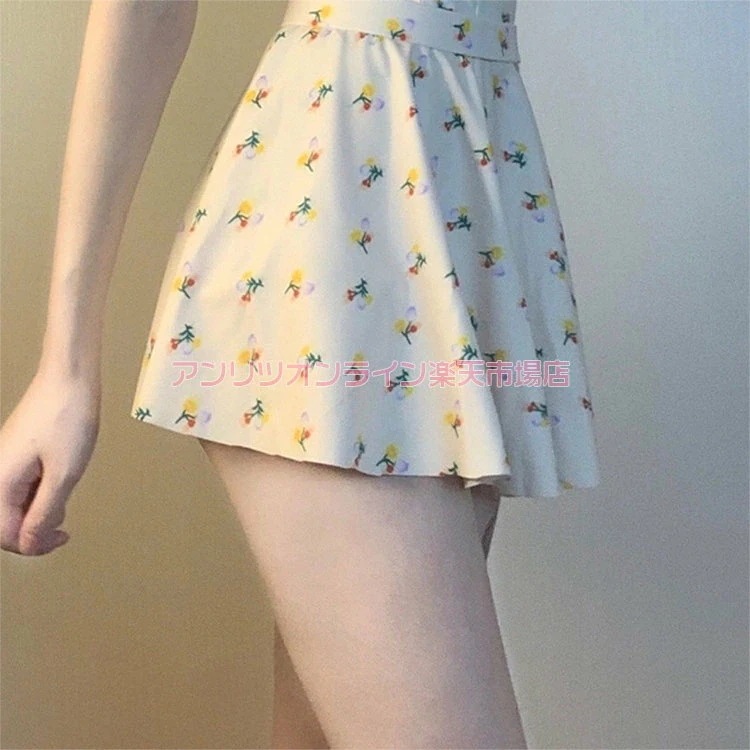 レディース 水着 ママ水着 オールインワン 2点セット トップス スカート 袖無し ノースリーブ 韓国風 花柄 体型カバー 露出控えめ 日焼け防止 お洒落 お腹 パッド付き 夏 旅行 プール ビーチ