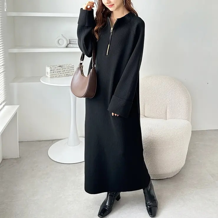 Qoo10 GeeRA 前後2WAYハーフジップニットワ 無地