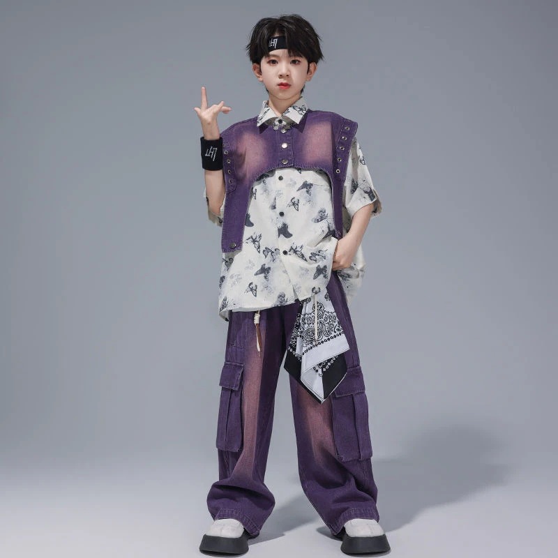 街舞児童潮服揚げ街馬甲セット夏少年hiphop演出服男女童ヒップホップ演出服