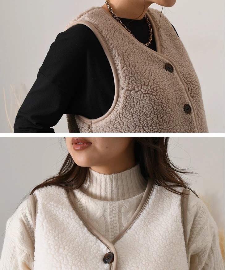 ノーカラーパイピングボアベスト レディース 秋冬 秋 冬 前開き おしゃれ Vネック あったか 暖かい 防寒 軽い アウター 羽織り 重ね着 レイヤード ゆったり ワンマイル リラックス カジュアル
