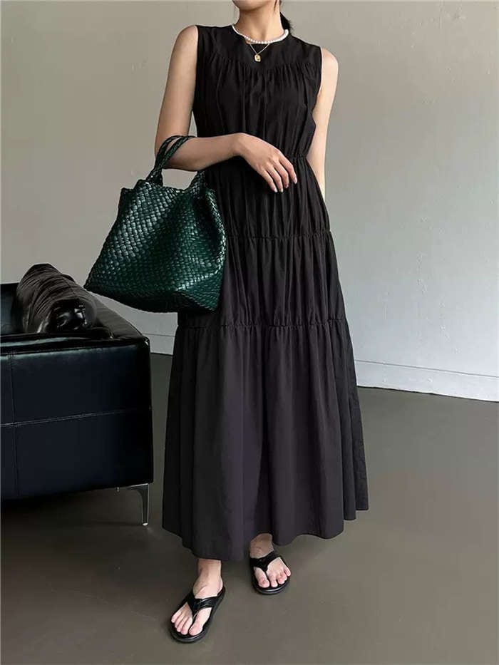 ティアード ワンピース レディース 夏 ティアードワンピース ノースリーブ ロング丈 春 夏 ふんわり 無袖 ガーリー アンティーク ヴィンテージ カジュアル ロング丈 ロングワンピース ゆったり 大