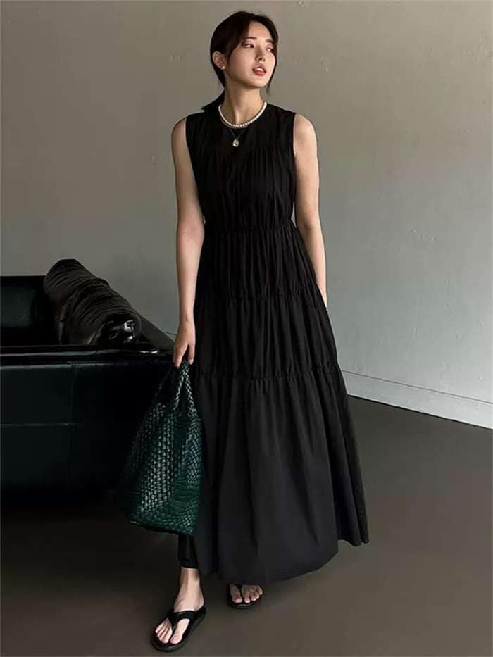 ティアード ワンピース レディース 夏 ティアードワンピース ノースリーブ ロング丈 春 夏 ふんわり 無袖 ガーリー アンティーク ヴィンテージ カジュアル ロング丈 ロングワンピース ゆったり 大