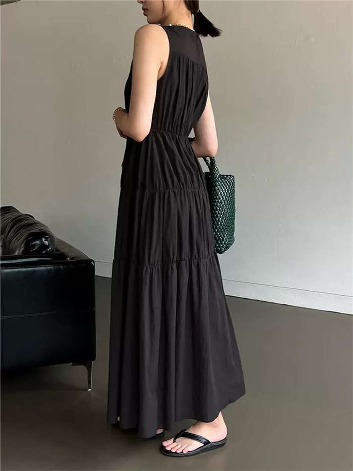 ティアード ワンピース レディース 夏 ティアードワンピース ノースリーブ ロング丈 春 夏 ふんわり 無袖 ガーリー アンティーク ヴィンテージ カジュアル ロング丈 ロングワンピース ゆったり 大