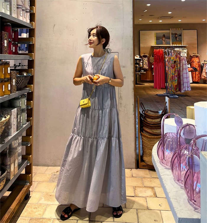 ティアード ワンピース レディース 夏 ティアードワンピース ノースリーブ ロング丈 春 夏 ふんわり 無袖 ガーリー アンティーク ヴィンテージ カジュアル ロング丈 ロングワンピース ゆったり 大