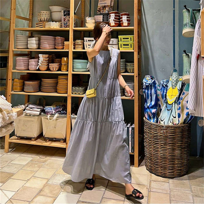 ティアード ワンピース レディース 夏 ティアードワンピース ノースリーブ ロング丈 春 夏 ふんわり 無袖 ガーリー アンティーク ヴィンテージ カジュアル ロング丈 ロングワンピース ゆったり 大