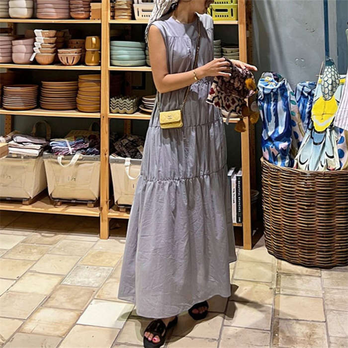 ティアード ワンピース レディース 夏 ティアードワンピース ノースリーブ ロング丈 春 夏 ふんわり 無袖 ガーリー アンティーク ヴィンテージ カジュアル ロング丈 ロングワンピース ゆったり 大