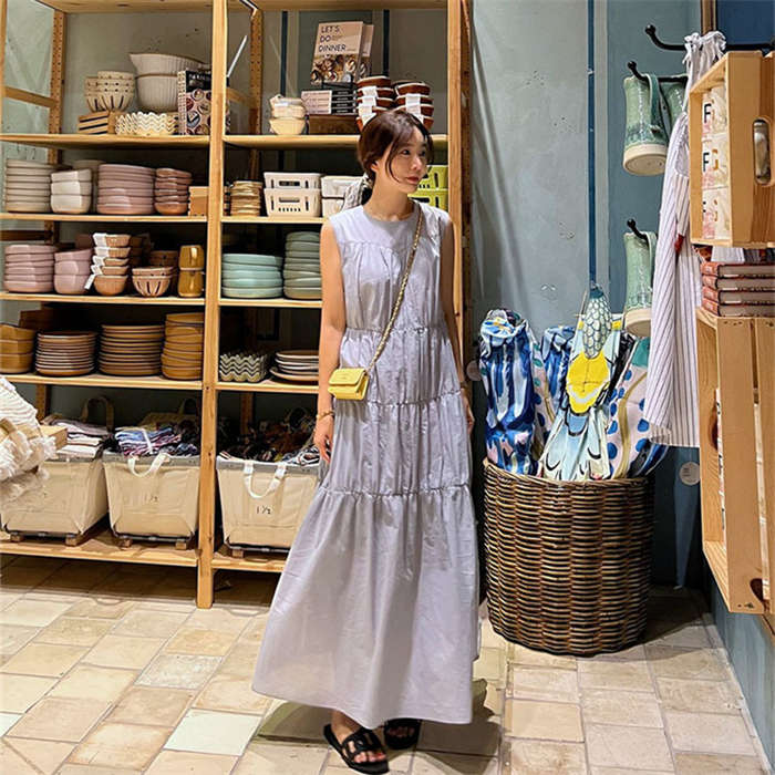 ティアード ワンピース レディース 夏 ティアードワンピース ノースリーブ ロング丈 春 夏 ふんわり 無袖 ガーリー アンティーク ヴィンテージ カジュアル ロング丈 ロングワンピース ゆったり 大