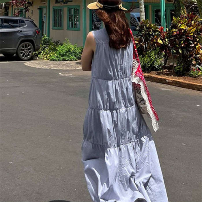 ティアード ワンピース レディース 夏 ティアードワンピース ノースリーブ ロング丈 春 夏 ふんわり 無袖 ガーリー アンティーク ヴィンテージ カジュアル ロング丈 ロングワンピース ゆったり 大