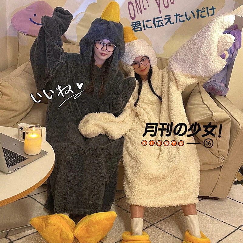ガチョウ羽秋冬着ぐるみパジャマルームウェアセットアップレディースガウン着可愛い着ぐるみキャラクターメンズ恋人お揃い部屋着マタニティペアルックカップル上下セット