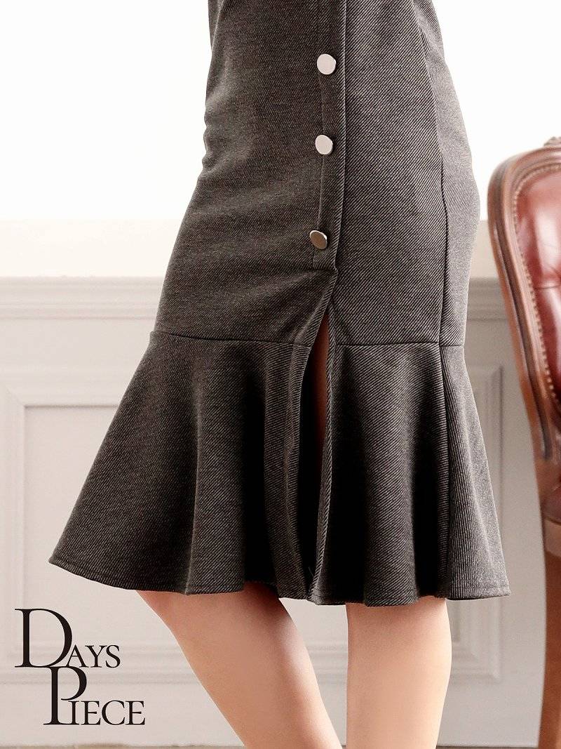 韓国ドレス キャバ ストレッチ 長袖 ミディアム丈 オルチャン 韓国 裾フリル ワンピース タイト DaysPiece