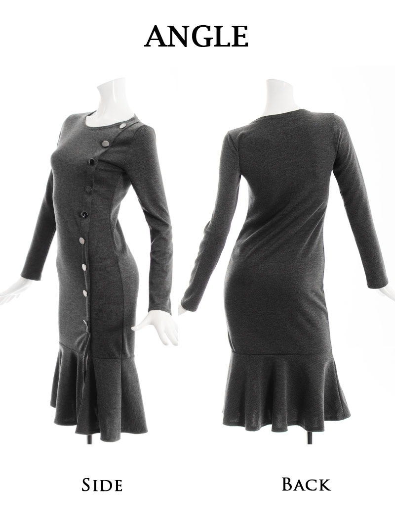 韓国ドレス キャバ ストレッチ 長袖 ミディアム丈 オルチャン 韓国 裾フリル ワンピース タイト DaysPiece