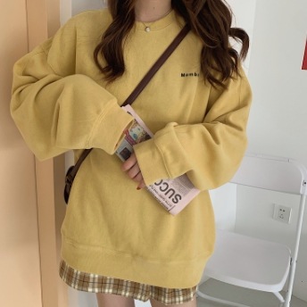 オーバーサイズ ロゴ刺しゅう チュニック丈 トップス プルオーバー トレーナー スウェット