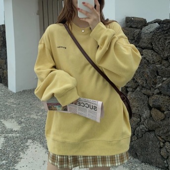 オーバーサイズ ロゴ刺しゅう チュニック丈 トップス プルオーバー トレーナー スウェット