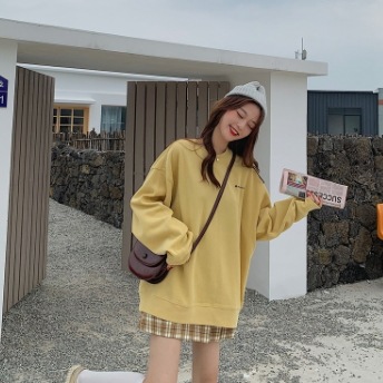 オーバーサイズ ロゴ刺しゅう チュニック丈 トップス プルオーバー トレーナー スウェット