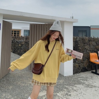 オーバーサイズ ロゴ刺しゅう チュニック丈 トップス プルオーバー トレーナー スウェット