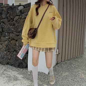 オーバーサイズ ロゴ刺しゅう チュニック丈 トップス プルオーバー トレーナー スウェット