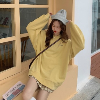 オーバーサイズ ロゴ刺しゅう チュニック丈 トップス プルオーバー トレーナー スウェット