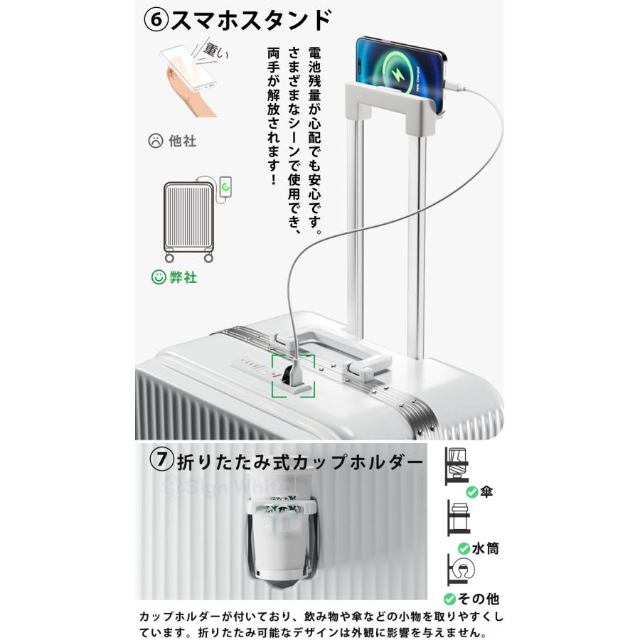 スーツケース キャリーケース 機内持ち込み SS S M L XL 多機能スーツケース フロントオープン 前開き USBポート カップホルダー 軽量 静音 大容量 修学旅行