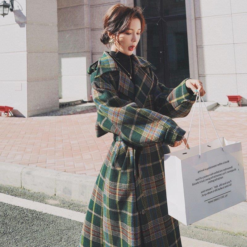 品大人気ロングコートコートレディース秋冬アウター厚チェック柄トレンチコート大きいサイズ着痩せお洒落大人ベルト付き体型カバーきれいめ