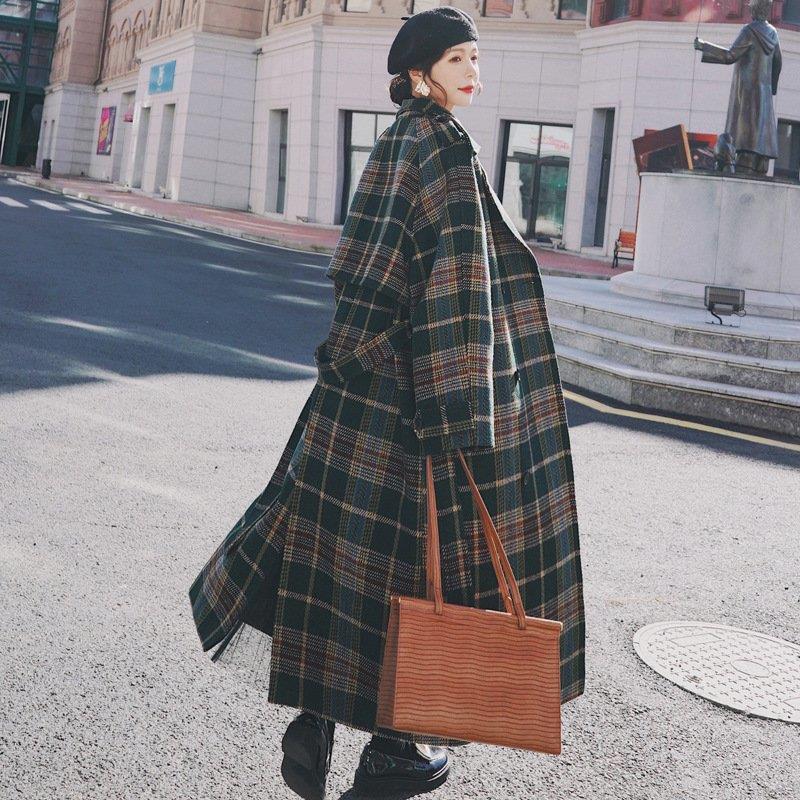 品大人気ロングコートコートレディース秋冬アウター厚チェック柄トレンチコート大きいサイズ着痩せお洒落大人ベルト付き体型カバーきれいめ