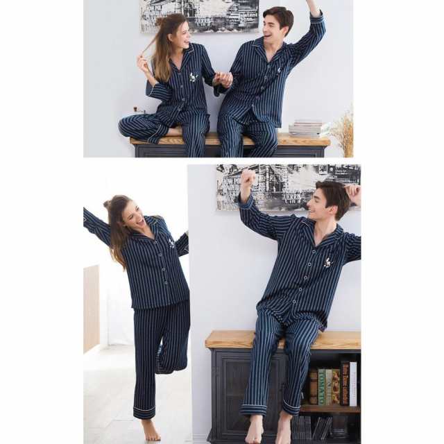 新品 ペア パジャマ 前開き 長袖 ペアパジャマ カップル カップルパジャマ カップルペアルック レディース ルームウェア ナイトウェア 寝間着 誕生日お祝い