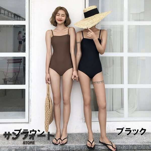 水着 レディース ワンピース水着 ブラック ブラウン 2色 バックコンシャス 編み上げ レースアップ キャミソール シンプル レトロ きれい 水着 レディース ワンピース水着 ブラック ブラウン 2色 バックコンシャス 編み上げ レースアップ キャミソール シンプル レトロ きれい