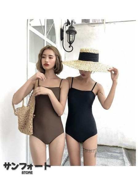 水着 レディース ワンピース水着 ブラック ブラウン 2色 バックコンシャス 編み上げ レースアップ キャミソール シンプル レトロ きれい 水着 レディース ワンピース水着 ブラック ブラウン 2色 バックコンシャス 編み上げ レースアップ キャミソール シンプル レトロ きれい