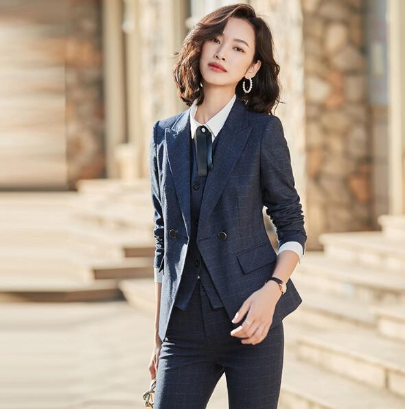 洗えるスーツ3点セットスーツ ビジネス 長袖ジャケット+パンツ/スカート+シャツ フォーマル 通勤 OL オフィス 制服 春秋着 着痩せ 20代30代40代 ママ 面接 パンツスーツ チェック柄 S/