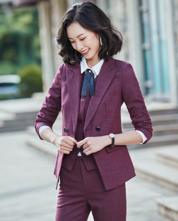 洗えるスーツ3点セットスーツ ビジネス 長袖ジャケット+パンツ/スカート+シャツ フォーマル 通勤 OL オフィス 制服 春秋着 着痩せ 20代30代40代 ママ 面接 パンツスーツ チェック柄 S/