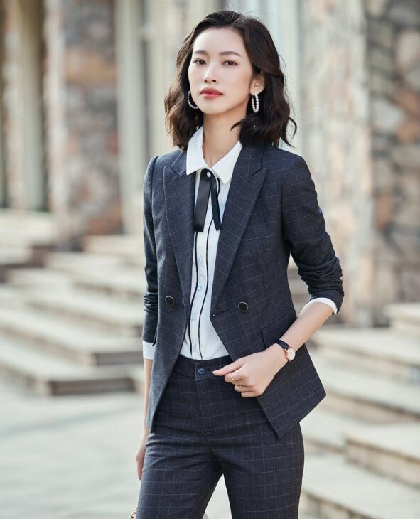 洗えるスーツ3点セットスーツ ビジネス 長袖ジャケット+パンツ/スカート+シャツ フォーマル 通勤 OL オフィス 制服 春秋着 着痩せ 20代30代40代 ママ 面接 パンツスーツ チェック柄 S/