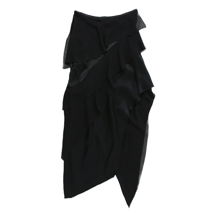 ティアードスカート レディース O-ARDESIA シルク切替 カットオフ 切りっぱなし die-l-s-f4-63d