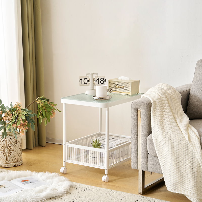 サイドテーブル リビングテーブル センターテーブル サイドワゴン キャスター付き ワゴン センターテーブル ガラス おしゃれ テーブル ガラス天板 コンパクト リビングテーブル 収納付き