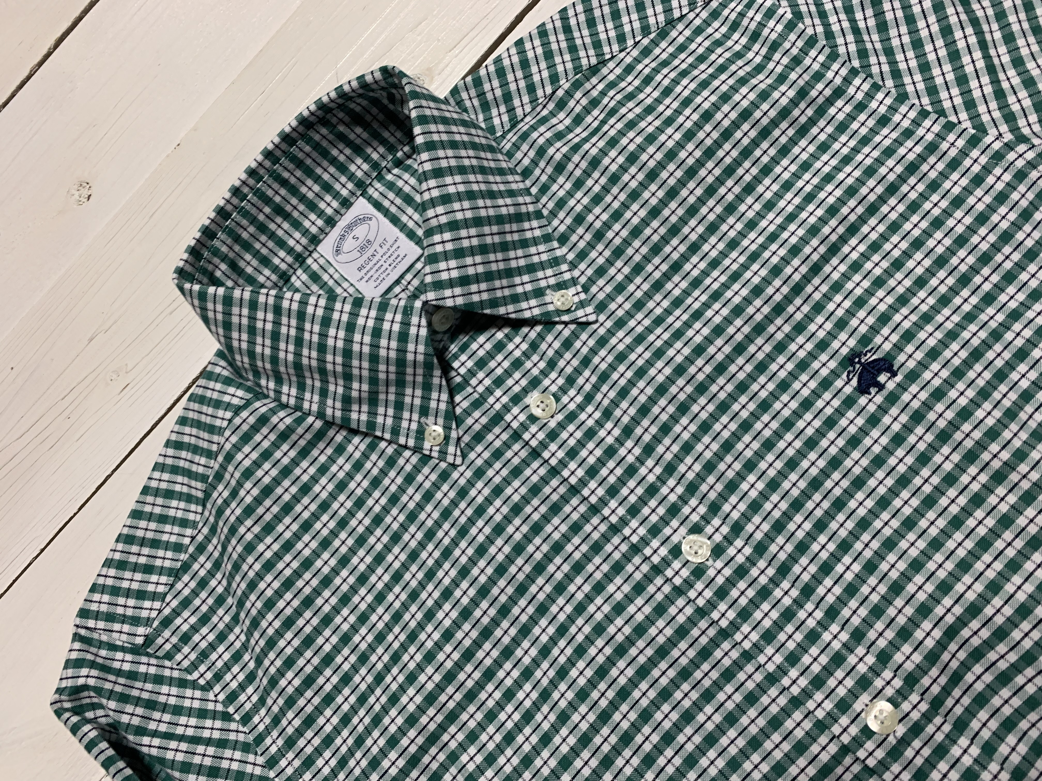 長袖 ワンポイント ボタンダウンシャツ チェック グリーン メンズ Brooks Brothers BB2-057