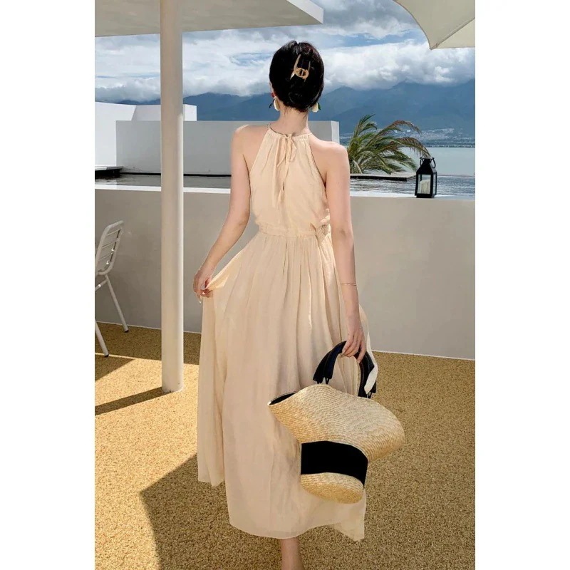 ロングワンピース リゾートワンピース レディース 首をかけます ウエスト引き締め 高級感 ワンヒース レディースファッション 気質 パーティードレス 薄手