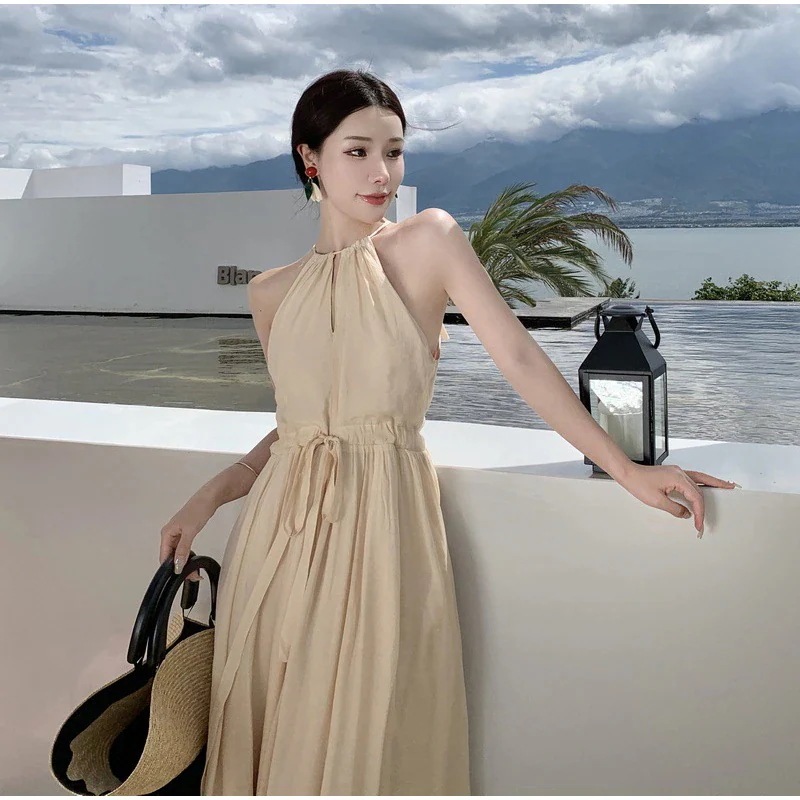 ロングワンピース リゾートワンピース レディース 首をかけます ウエスト引き締め 高級感 ワンヒース レディースファッション 気質 パーティードレス 薄手