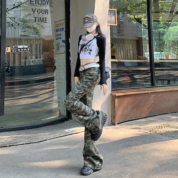 Qoo10] ハイストリートギャル迷彩ストレッチマイク