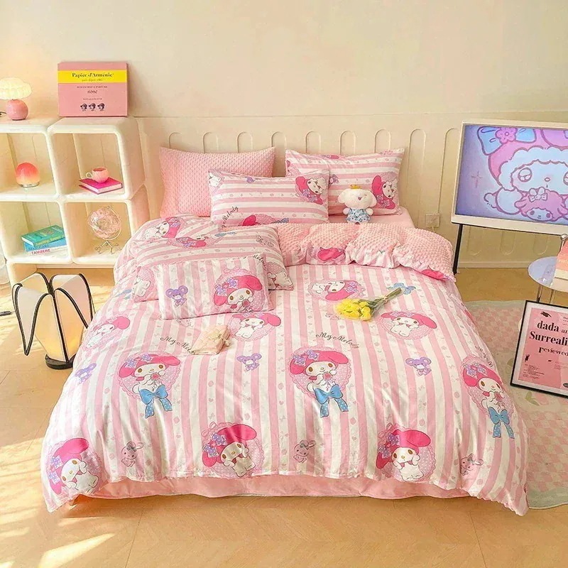 サンリオ純綿プラスベルベット4ピース漫画kt猫純綿ビーニー学生スリーピースベッドシーツとキルトカバー サンリオ純綿プラスベルベット4ピース漫画kt猫純綿ビーニー学生スリーピースベッドシーツとキルトカバー