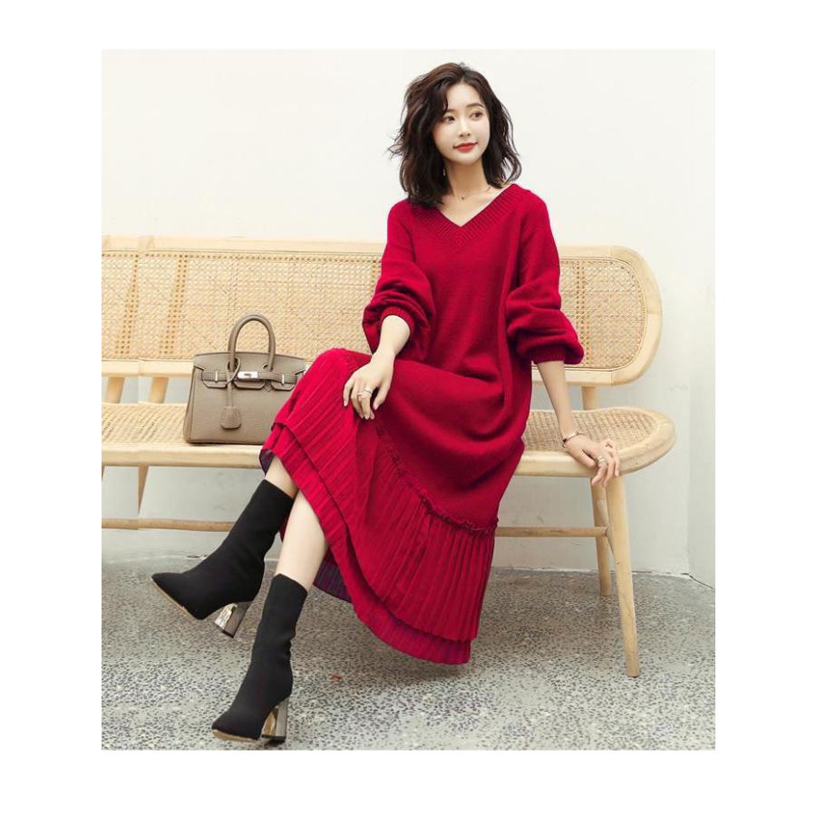 ニットワンピース ロングワンピース マキシワンピー 長袖マキシワンピース ニット ワンピース ロング丈 マキシ丈 長袖 無地 vネック 裾タック バレンタイン 2025 プレゼント ニットワンピース ロングワンピース マキシワンピー 長袖マキシワンピース ニット ワンピース ロング丈 マキシ丈 長袖 無地 vネック 裾タック バレンタイン 2025 プレゼント