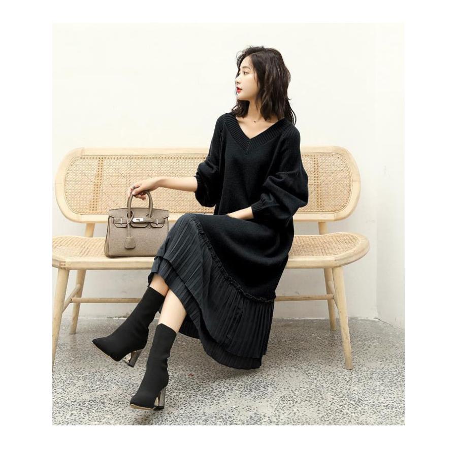 ニットワンピース ロングワンピース マキシワンピー 長袖マキシワンピース ニット ワンピース ロング丈 マキシ丈 長袖 無地 vネック 裾タック バレンタイン 2025 プレゼント ニットワンピース ロングワンピース マキシワンピー 長袖マキシワンピース ニット ワンピース ロング丈 マキシ丈 長袖 無地 vネック 裾タック バレンタイン 2025 プレゼント